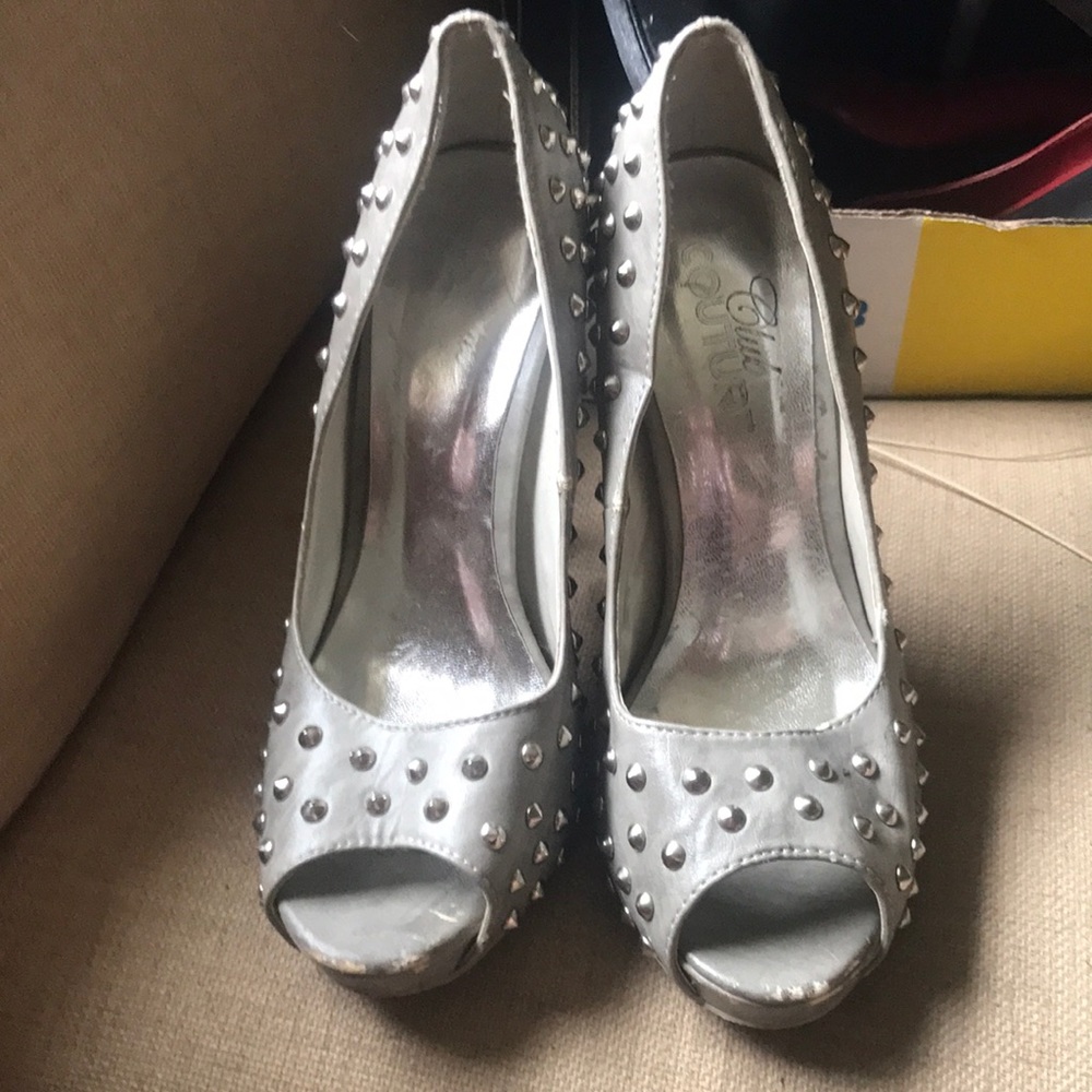 Silver Studs Peep Toe Pumps